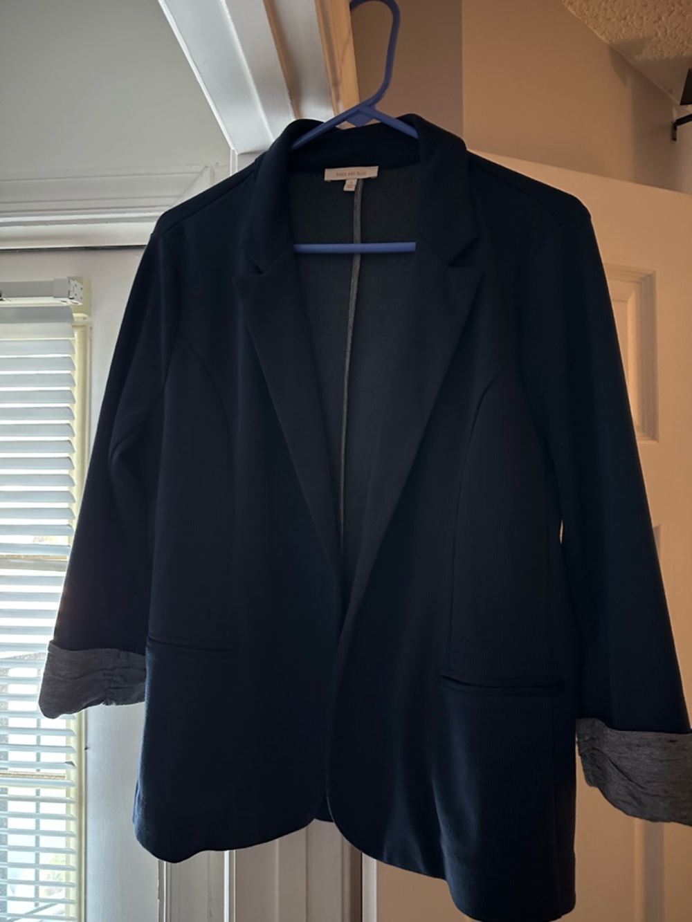 Skies Are Blue Navy Open-Front Blazer with Rolled Cuffs